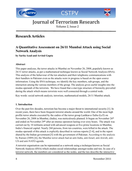 A Quantitative Assessment on 26/11 Mumbai Attack Using Social Network Analysis by Sarita Azad and Arvind Gupta