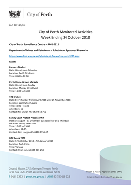 City of Perth Monitored Activities Week Ending 24 October 2018