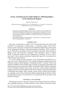 Genus Arabshamshevia Naglis (Diptera: Dolichopodidae) in the Palaearctic Region