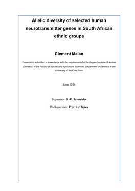Allelic Diversity of Selected Human Neurotransmitter Genes in South African Ethnic Groups