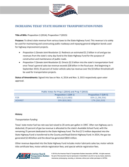 Texas 2014 and 2015 Transportation Funding Ballot Measures Case Study