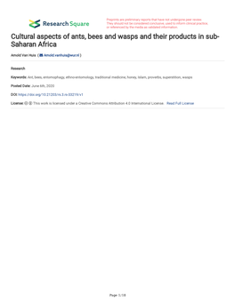 Cultural Aspects of Ants, Bees and Wasps and Their Products in Sub- Saharan Africa