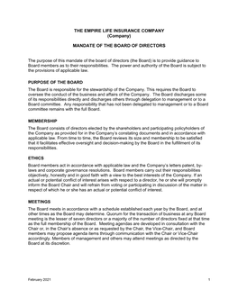 Mandate of the Board of Directors