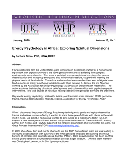 Energy Psychology in Africa: Exploring Spiritual Dimensions by Barbara Stone, Phd, LISW, DCEP