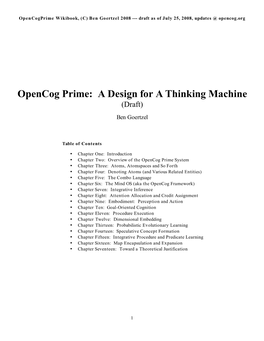 Opencog Prime: a Design for a Thinking Machine (Draft)