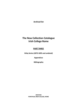 New Collection Catalogue Irish College Rome