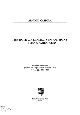 The Role of Dialects in Anthony Burgess's 'Abba Abba'