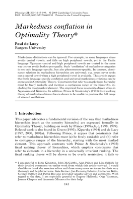 Markedness Conflation in Optimality Theory*