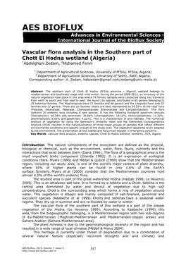 Zedam A., Fenni M., 2015 Vascular Flora Analysis in the Southern Part of Chott El Hodna Wetland (Algeria)