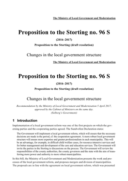 Proposition to the Storting No. 96 S (2016–2017) Proposition to the Storting (Draft Resolution)