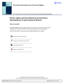 Ethnic Rights and the Dilemma of Extractive Development in Plurinational Bolivia