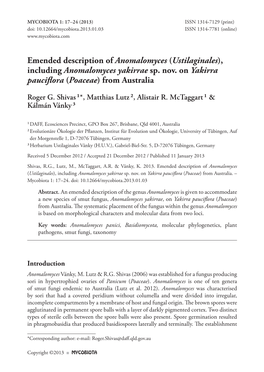 Ustilaginales), Including Anomalomyces Yakirrae Sp