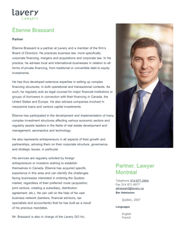 Partner, Lawyer Montréal Étienne Brassard