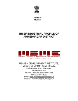 Brief Industrial Profile of Ahmednagar District