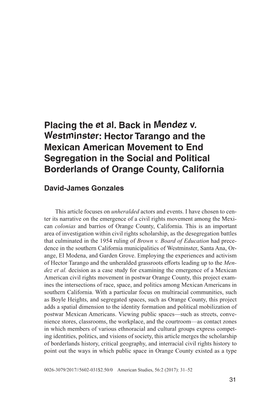 Hector Tarango and the Mexican American Movement to End Segregation in the Social and Political Borderlands of Orange County, California