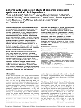 Genome-Wide Association Study of Comorbid Depressive Syndrome and Alcohol Dependence Alexis C