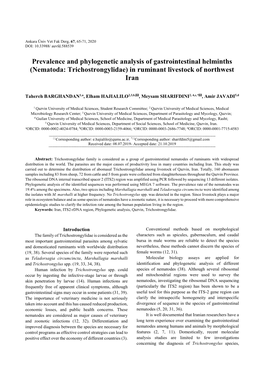 Prevalence and Phylogenetic Analysis of Gastrointestinal Helminths (Nematoda: Trichostrongylidae) in Ruminant Livestock of Northwest Iran