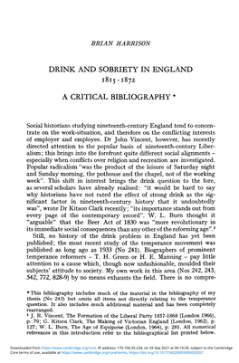 Drink and Sobriety in England 1815–1872