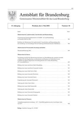 Amtsblatt Für Brandenburg, 2002, Nummer 18