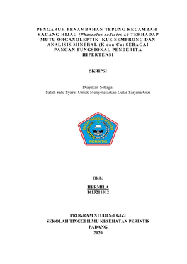 TERHADAP MUTU ORGANOLEPTIK KUE SEMPRONG DAN ANALISIS MINERAL (K Dan Ca) SEBAGAI PANGAN FUNGSIONAL PENDERITA HIPERTENSI