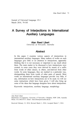 A Survey of Interjections in International Auxiliary Languages
