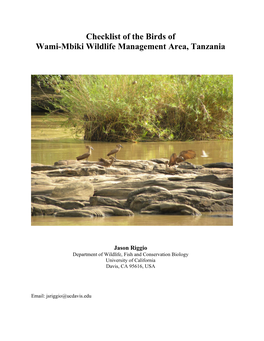 Checklist of the Birds of Wami-Mbiki Wildlife Management Area, Tanzania