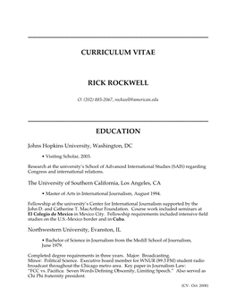 Curriculum Vitae Rick Rockwell Education