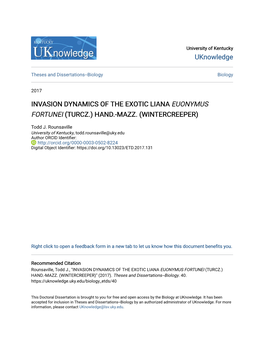 INVASION DYNAMICS of the EXOTIC LIANA &lt;Em&gt;EUONYMUS