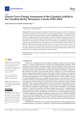 Glacier Cover Change Assessment of the Columbia Icefield in The