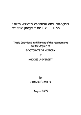 South Africa's Chemical and Biological Warfare