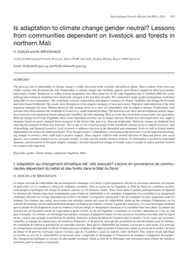 Is Adaptation to Climate Change Gender Neutral? Lessons from Communities Dependent on Livestock and Forests in Northern Mali