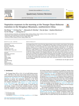 Vegetation Responses to the Warming at the Younger Dryas-Holocene Transition in the Hengduan Mountains, Southwestern China