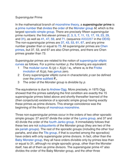 Supersingular Prime in the Mathematical Branch of Moonshine