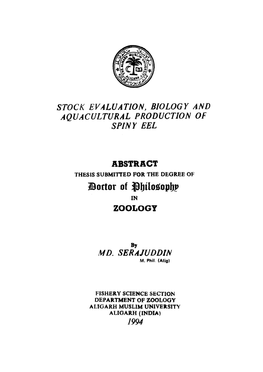 Stock Evaluation, Biology and Aquacultural Production of Spiny Eel