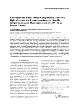 Chromosome 8 BAC Array Comparative Genomic Hybridization and Expression Analysis Identify Ampliﬁcation and Overexpression of TRMT12 in Breast Cancer