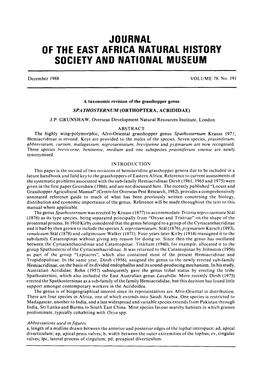 Journal of the East Africa Natural History Society and National Museum