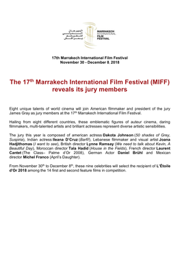 The 17Th Marrakech International Film Festival (MIFF) Reveals Its Jury Members