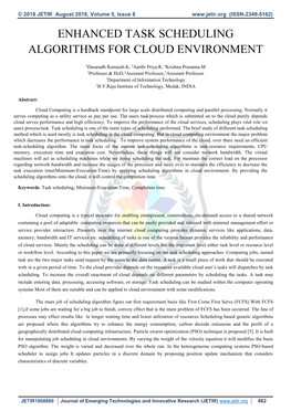 Enhanced Task Scheduling Algorithms for Cloud Environment