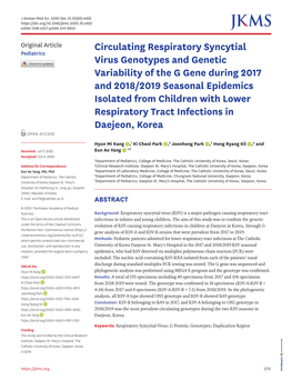 Circulating Respiratory Syncytial Virus Genotypes and Genetic Variability