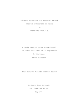 Taxonomic Analysis of Gila and Gila X Rainbow Trout in Southwestern
