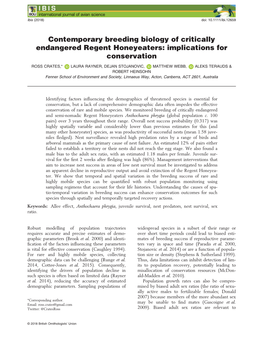 Contemporary Breeding Biology of Critically Endangered Regent Honeyeaters: Implications for Conservation