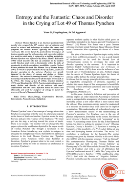 Chaos and Disorder in the Crying of Lot 49 of Thomas Pynchon