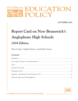 Report Card on New Brunswick's Anglophone High Schools