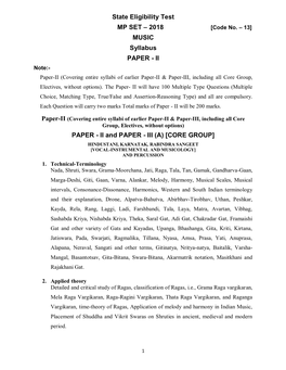 MUSIC Syllabus PAPER - II Note:- Paper-II (Covering Entire Syllabi of Earlier Paper-II & Paper-III, Including All Core Group, Electives, Without Options)