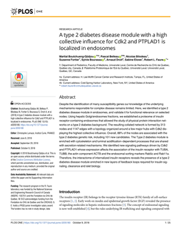 A Type 2 Diabetes Disease Module with a High Collective Influence for Cdk2 and PTPLAD1 Is Localized in Endosomes