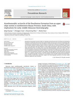 Acanthomorphic Acritarchs of the Doushantuo Formation from an Upper Slope Section in Northwestern Hunan Province, South China, W