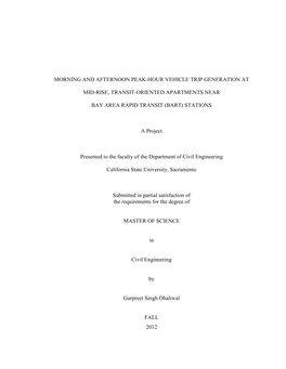 Morning and Afternoon Peak-Hour Vehicle Trip Generation At