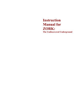 Instruction Manual for ZORK