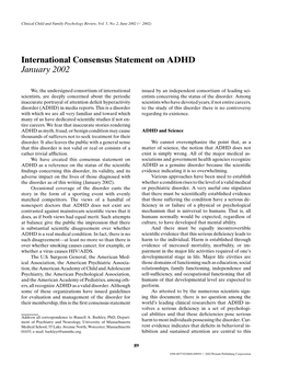 International Consensus Statement on ADHD January 2002