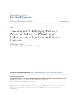 Taxonomy and Biostratigraphy of Sabinian Palynomorphs from the Wilcox Group (Paleocene-Eocene Epochs) of Southwestern Louisiana